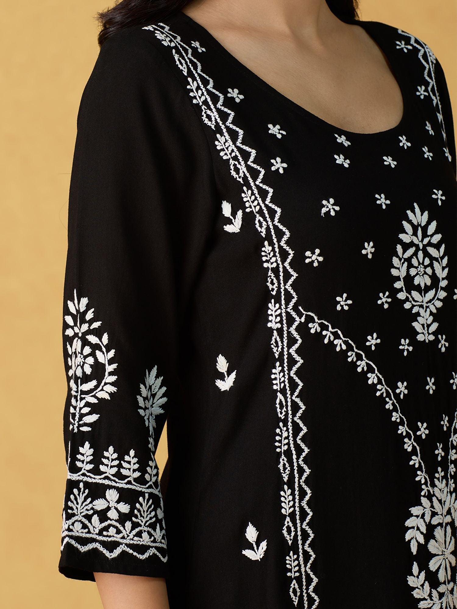 Likha Black Chikankari Kurta Pant & Dupatta LIKSKD305 (Set of 3)