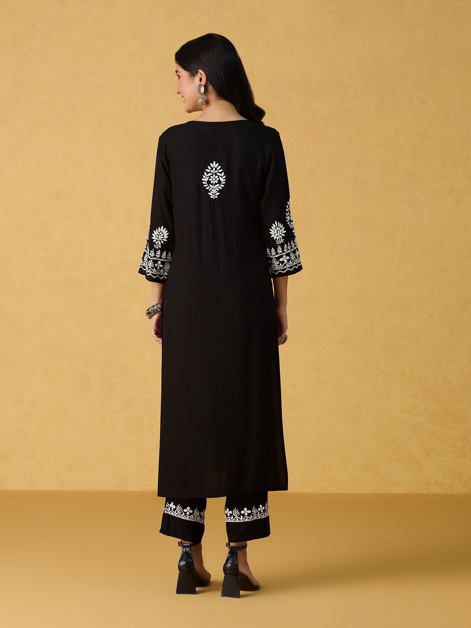 Likha Black Chikankari Kurta Pant & Dupatta LIKSKD305 (Set of 3)