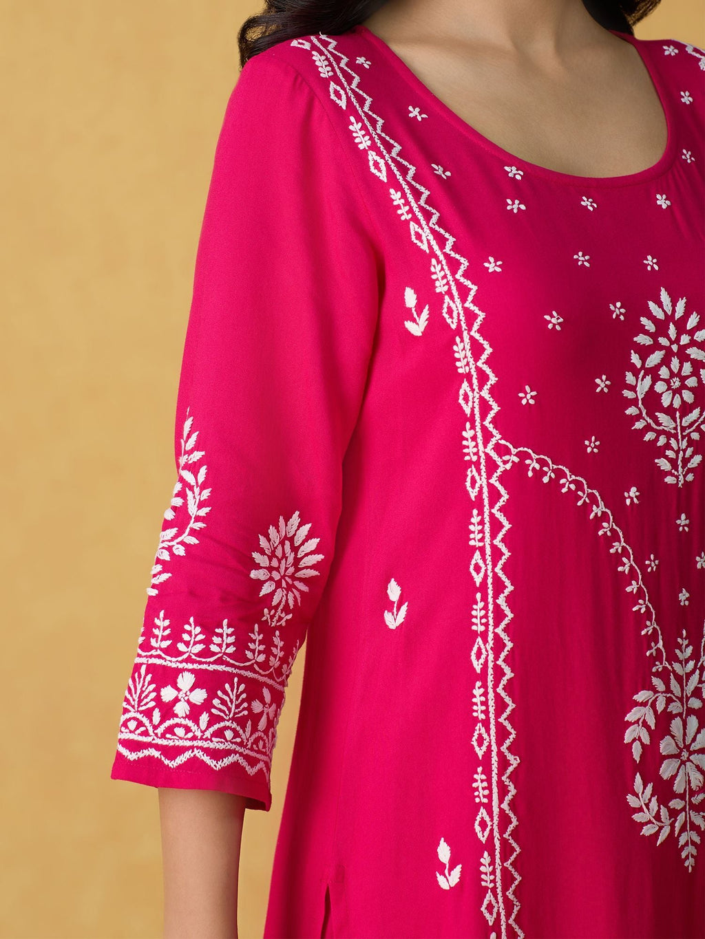 Likha Pink Chikankari Kurta Pant & Dupatta (Set of 3)