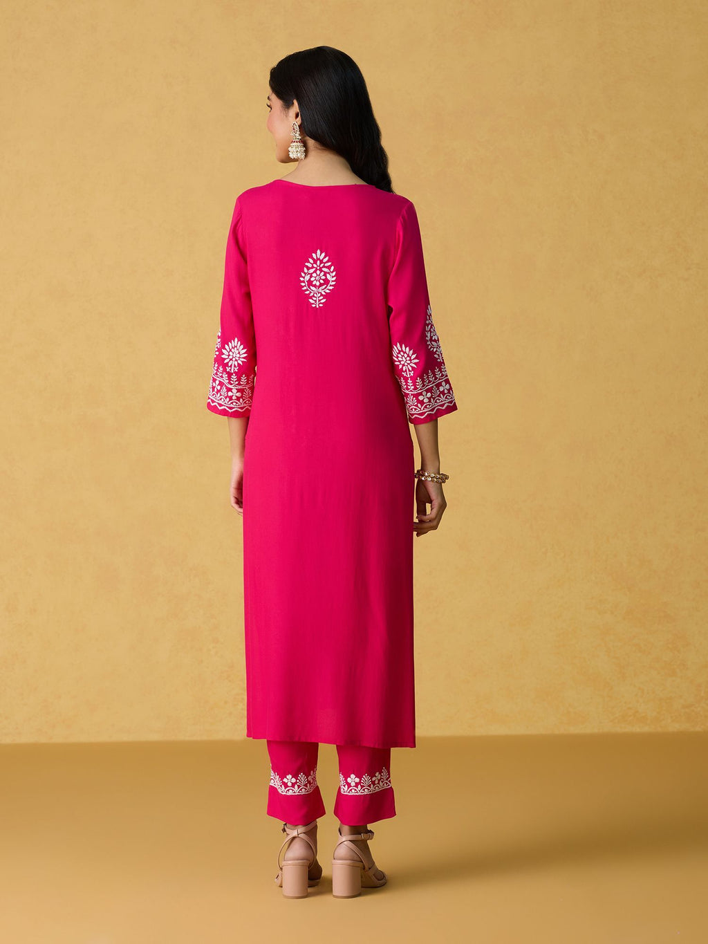 Likha Pink Chikankari Kurta Pant & Dupatta (Set of 3)