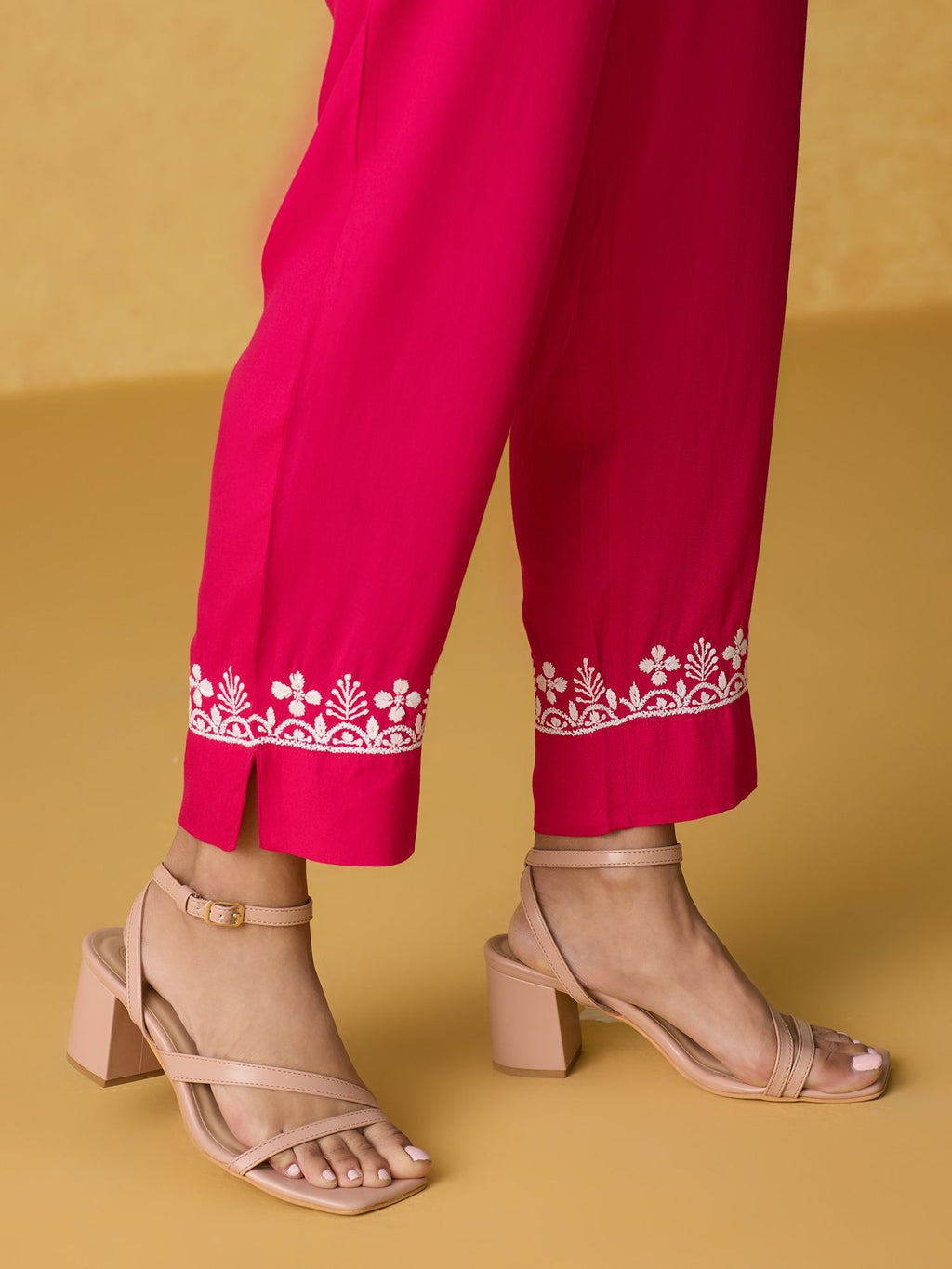 Likha Pink Chikankari Kurta Pant & Dupatta (Set of 3)