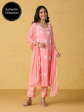 Likha Peach Chikankari Kurta Pant & Dupatta LIKSKD298 (Set of 3)