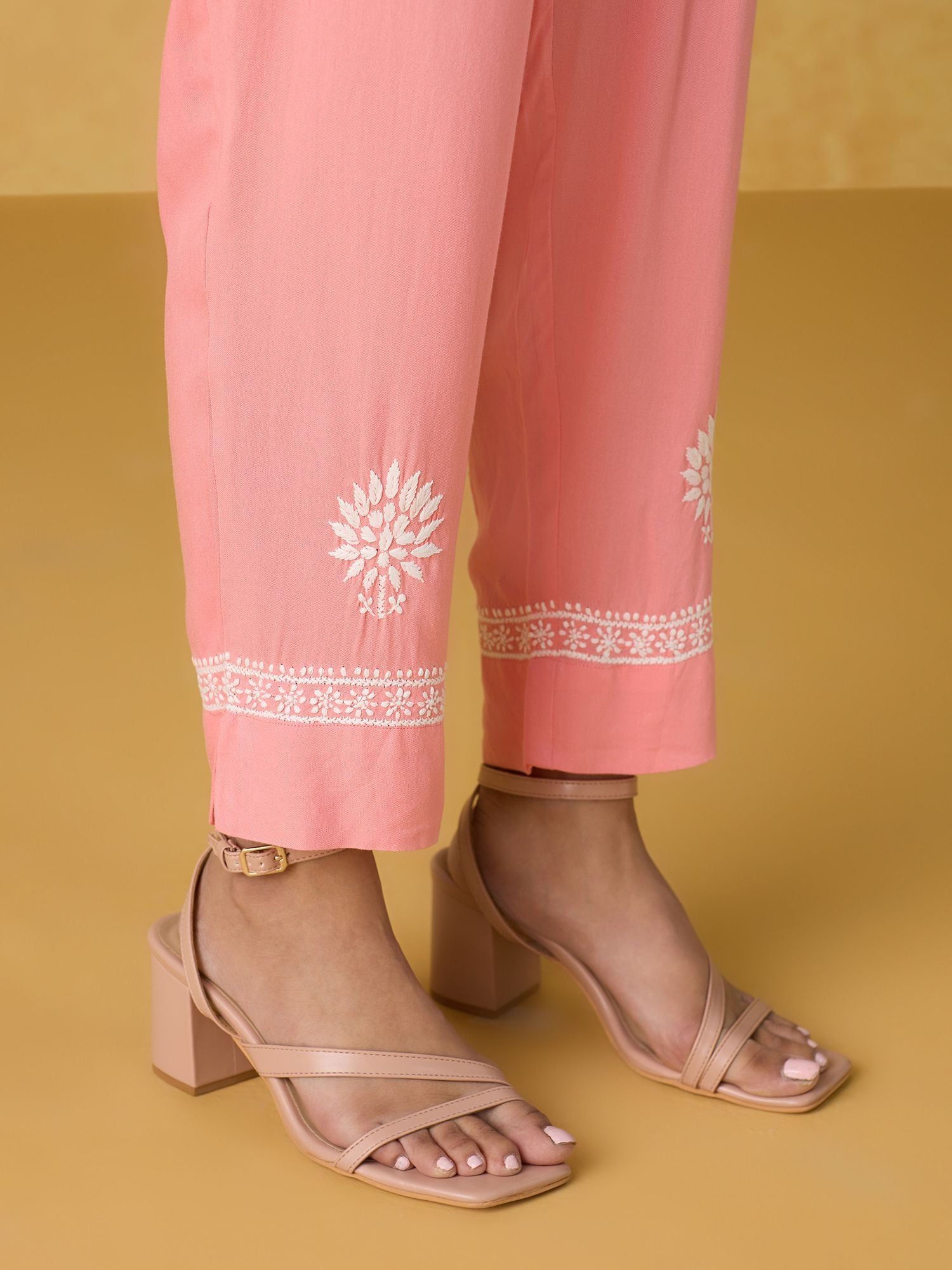 Likha Peach Chikankari Kurta Pant & Dupatta LIKSKD298 (Set of 3)
