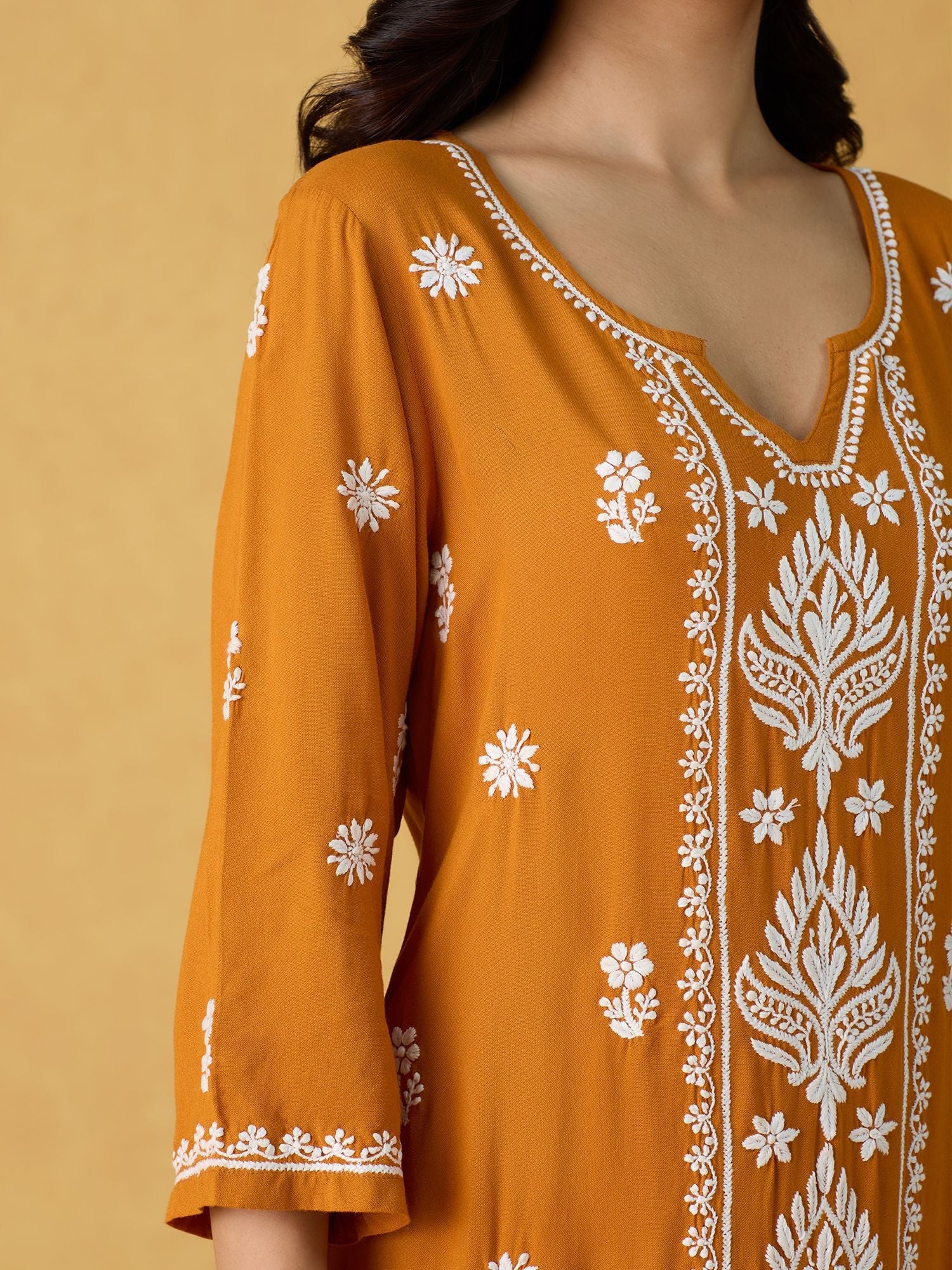Likha Yellow Chikankari Kurta Pant & Dupatta LIKSKD299 (Set of 3)