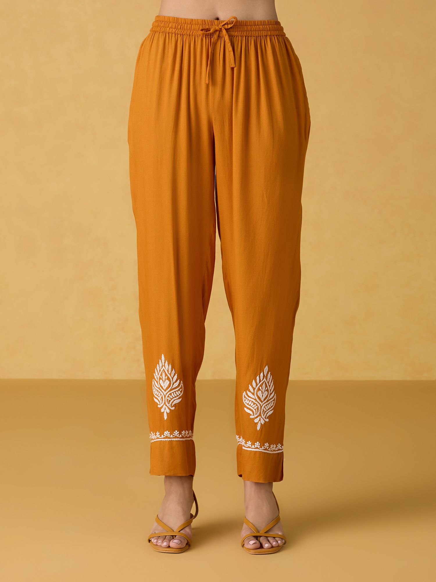 Likha Yellow Chikankari Kurta Pant & Dupatta LIKSKD299 (Set of 3)