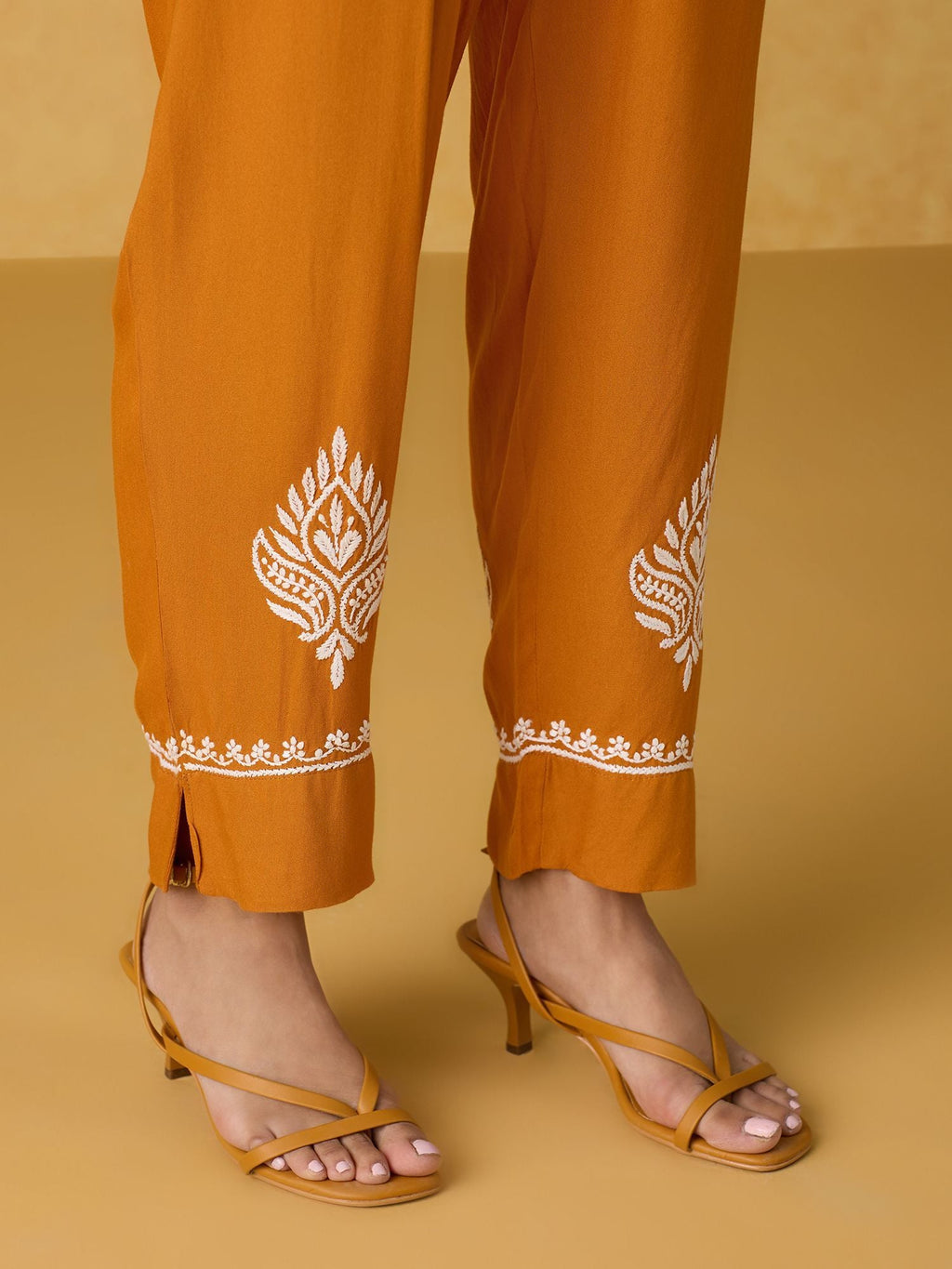Likha Yellow Chikankari Kurta Pant & Dupatta LIKSKD299 (Set of 3)