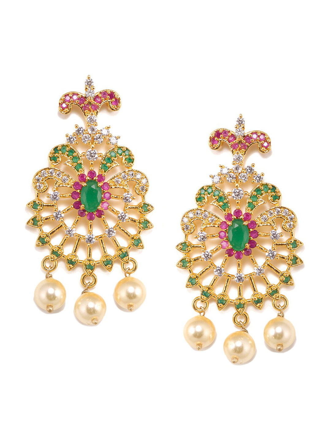 Saraf RS Jewellery Women Gold-Toned & Multi-Coloured CZ-Studded Handcrafted Jewellery Set
