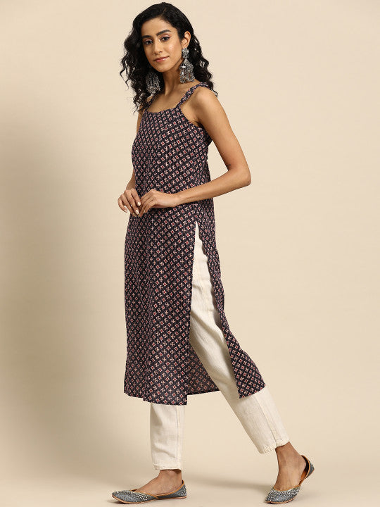 Anayna Women Printed Kantha Work Kurta