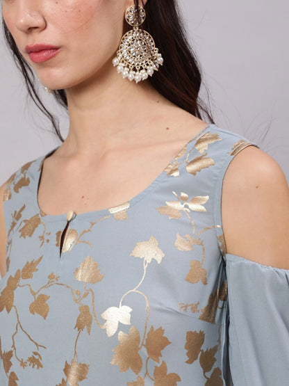 Aks Floral Printed Cold Shoulder Sleeves Pure Georgette Anarkali Kurta