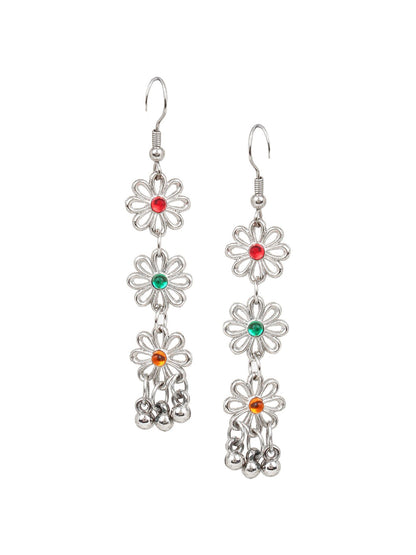 Cardinal Women Silver-Toned Pink & Yellow Stone Studded Jewellery Set