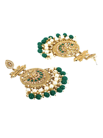 Yellow Chimes Gold-Polished & Green Circular Drop Earrings
