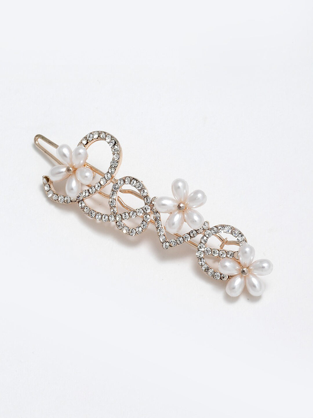 Panash Women Gold-Toned & White Cz-Studded & Beaded Love Hair Pin