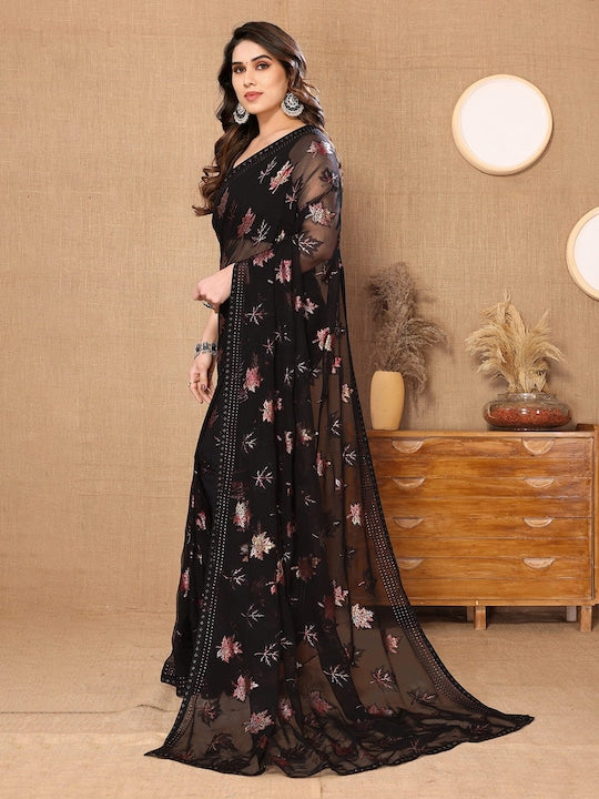 Fabmora Embellished Beads and Stones Net Saree