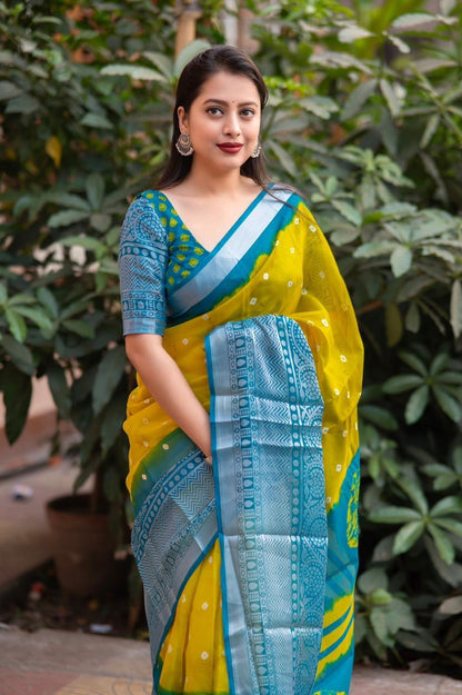 Yellow Jute Silk Ethnic Motifs Saree with Unstitched Blouse - A2M