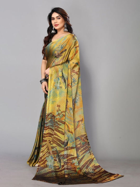Fabmora Abstract Printed Poly Chiffon Saree