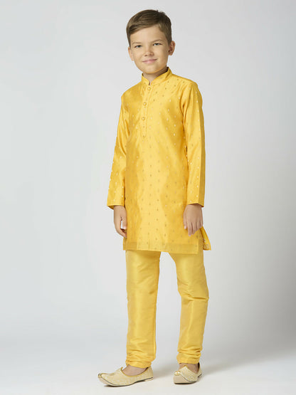 Joban Fashion Kids Island Full Sleeves Chanderi Kurta, Pyjama Set with Traditional Butta Work - Yellow