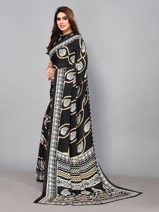 Fabmora Floral Pure Crepe Saree