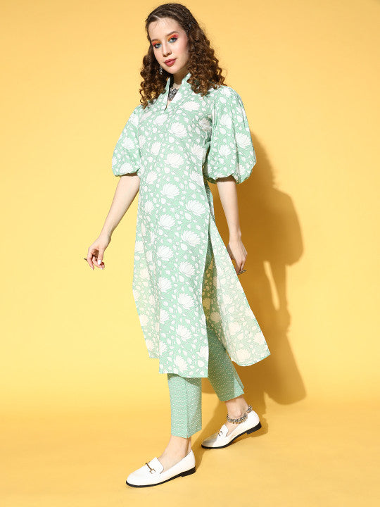 Anayna Women Green Pure Cotton All in the Details Kurta Set