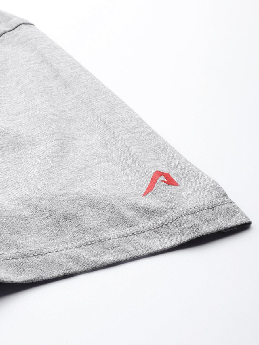 Alcis Men Grey Melange Typography Printed Slim Fit Gym T-shirt
