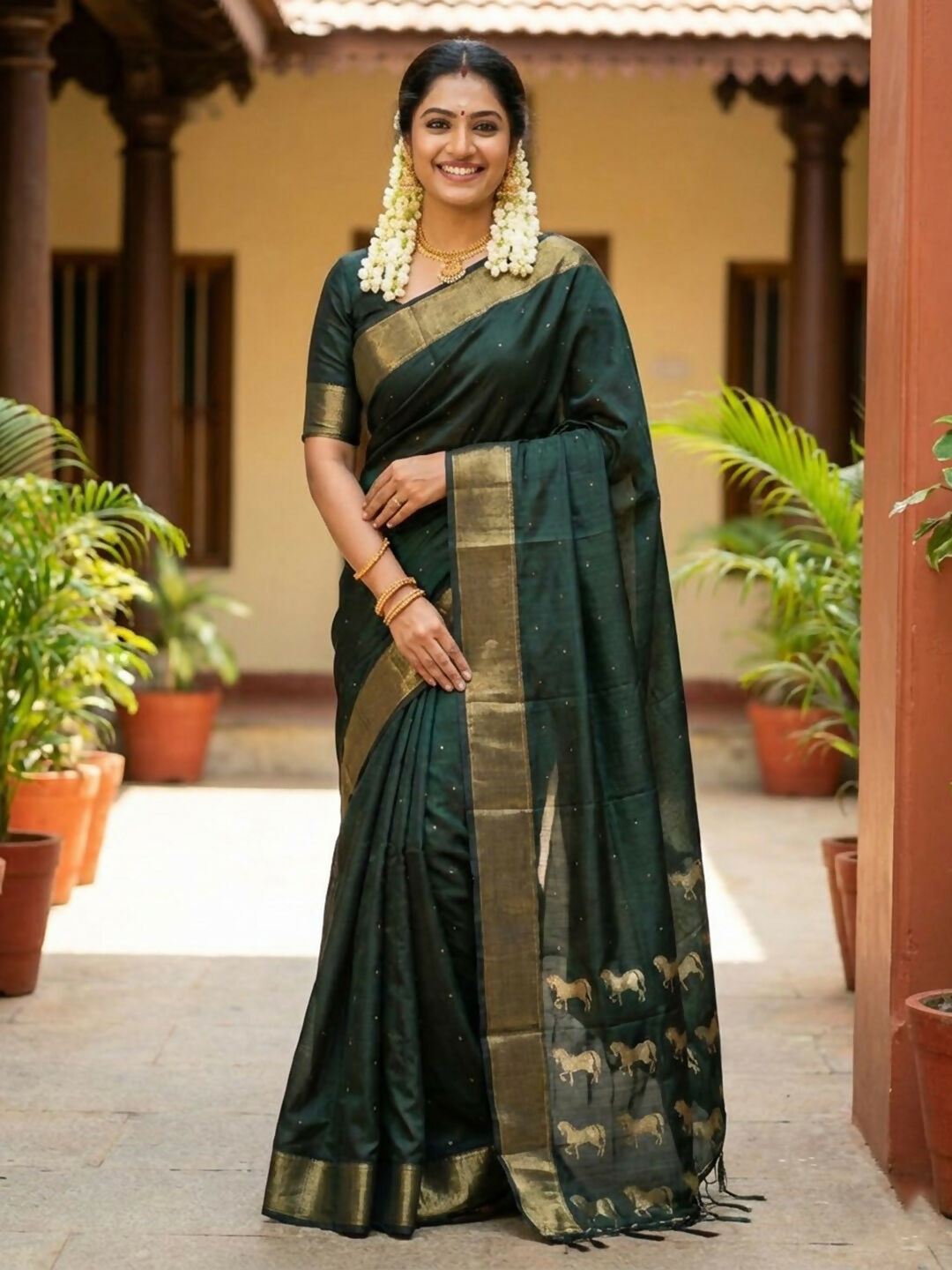 Shree Shyam Fashion Bottle Green Soft Silk Saree
