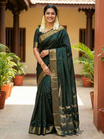 Shree Shyam Fashion Bottle Green Soft Silk Saree