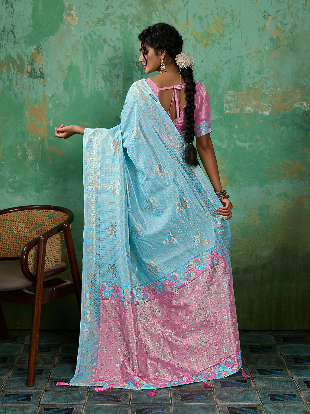 Shree Shyam Fashion Sky Blue Linen Cotton Saree