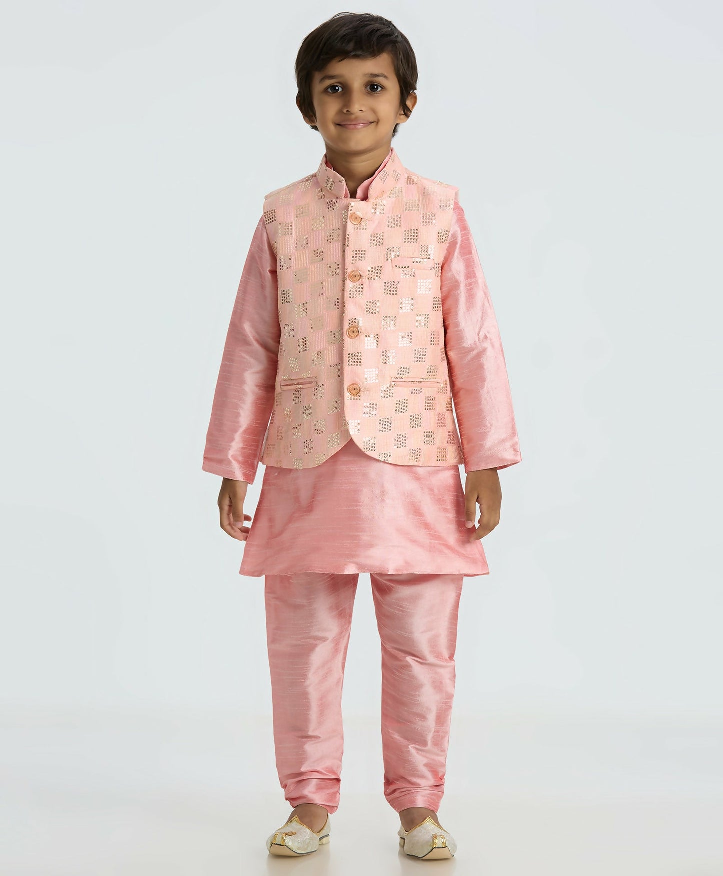 Joban Fashion Kids Island with Sequence work Nehru Jacket Full Sleeves Kurta, Pyjama Set - Pink