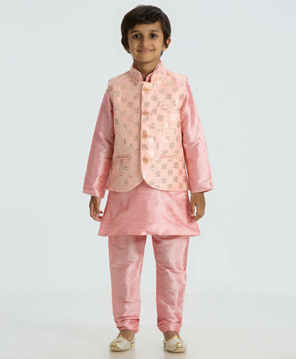 Joban Fashion Kids Island with Sequence work Nehru Jacket Full Sleeves Kurta, Pyjama Set - Pink
