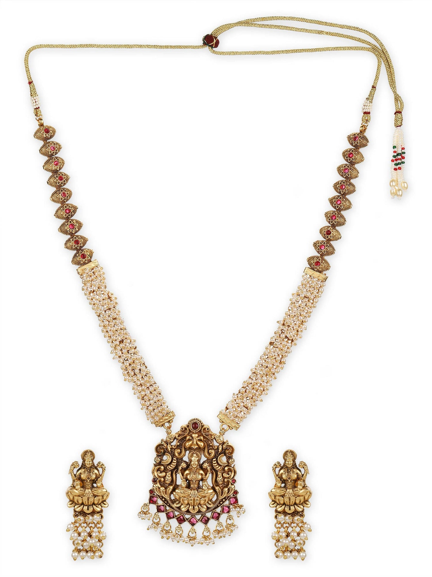 Gold-Polished Pink White Stones-Studded Beaded Jewellery Set - Ruby Raang