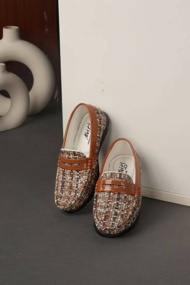 Tiny Bugs Boys Printed Slip On Loafers - Tan