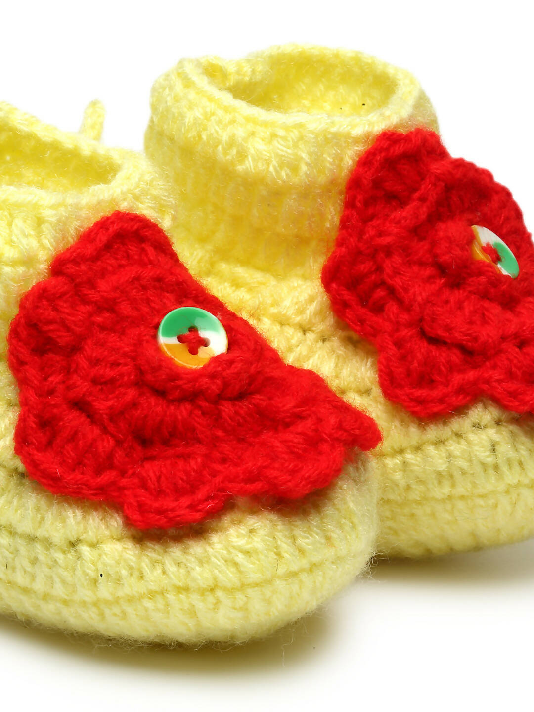 Chutput Kids Woollen Hand Knitted Flower Detailed Booties - Yellow