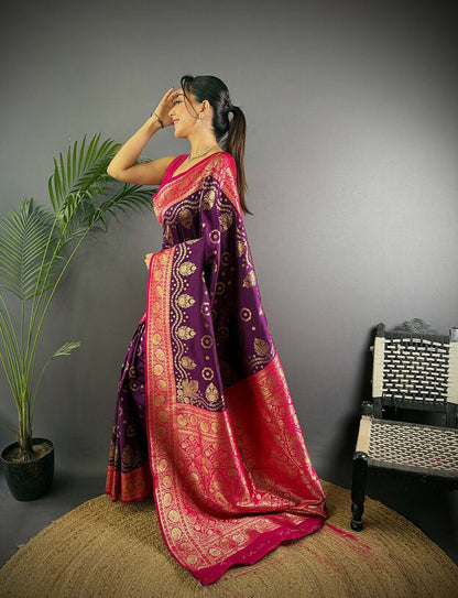 Joban Fashion Magenta Butti Banarasi Silk Sarees