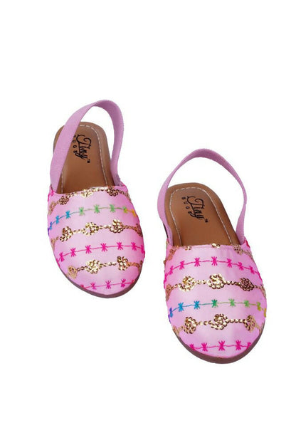 Tiny Bugs Girls Embroidered Strap Ethnic Jutis-Pink