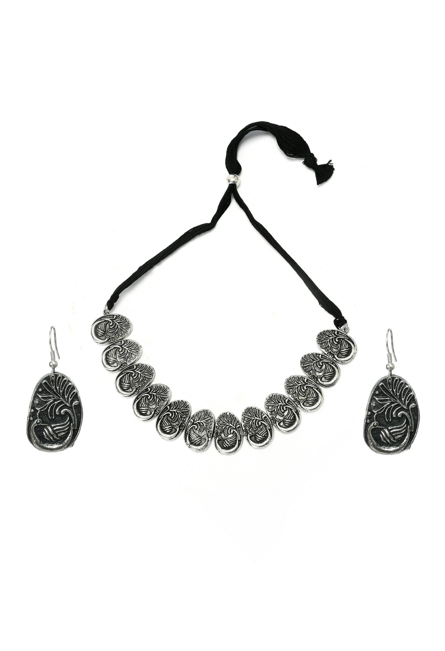 Mominos Fashion Johar Kamal Oxidised Silver-Plated Brass Finish Choker For Women