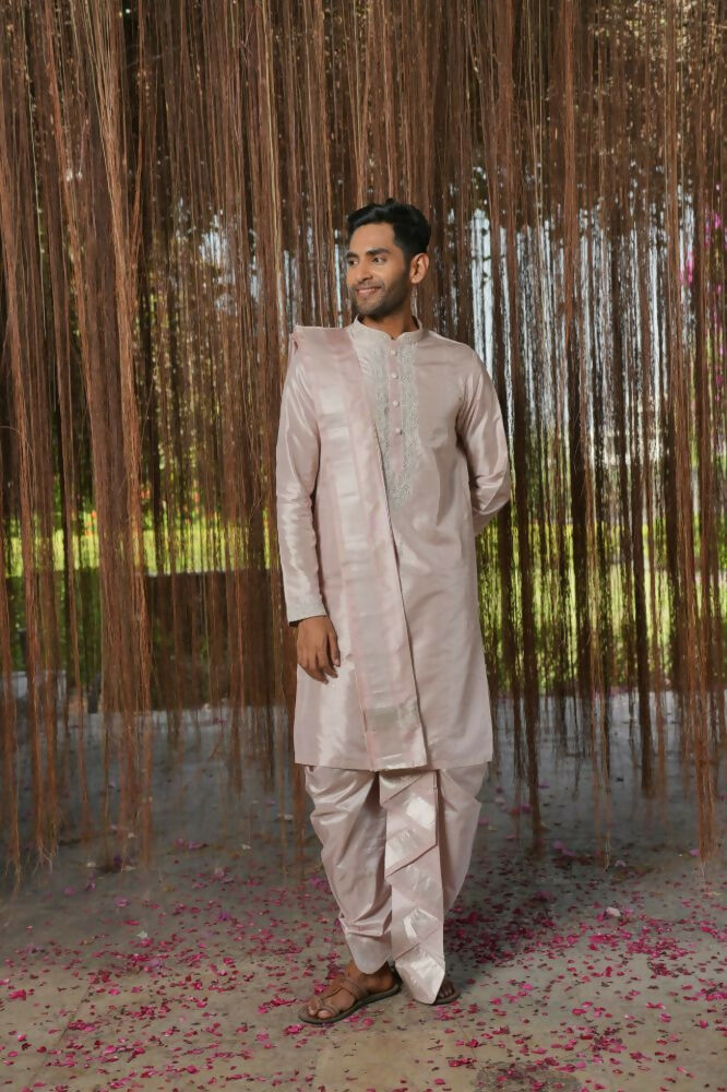 Sandstone Kanjivaram Machien Embroidered Pattu Set by Hilo Design