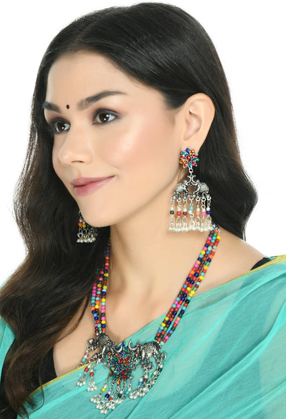 Mominos Fashion Johar Kamal Silver-Plated Brass Finish Elephant Design Choker For Women (Multi)