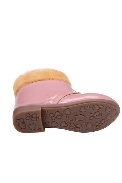 Tiny Bugs Girls Faux Fur Detail Winter Boots - Peach