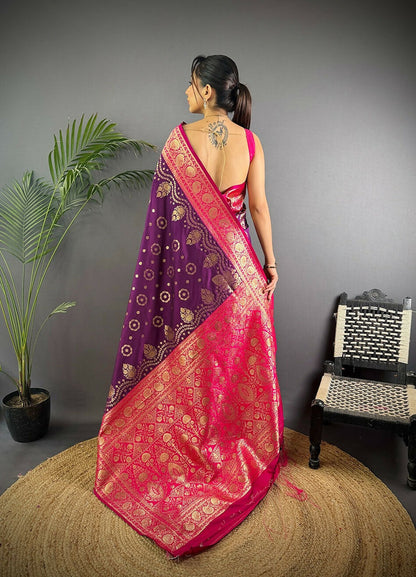 Joban Fashion Magenta Butti Banarasi Silk Sarees