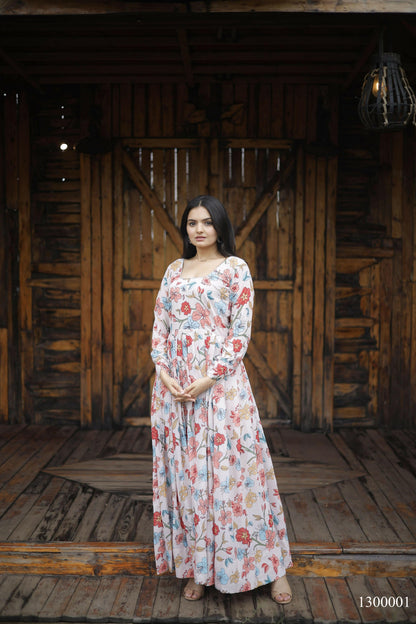 Aayaa Georgette Gown With Heavy Digital Print - Multi Color