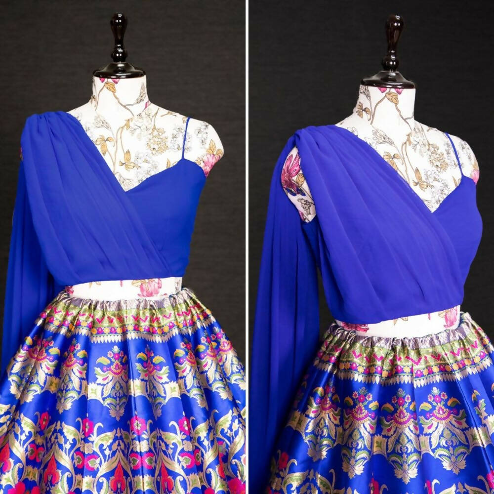 Royal Blue Banarasi Silk Lehenga Choli for Women, Ready to Wear Stitched Lengha Choli for Party, Stylish Lehenga Choli by Infinity Export