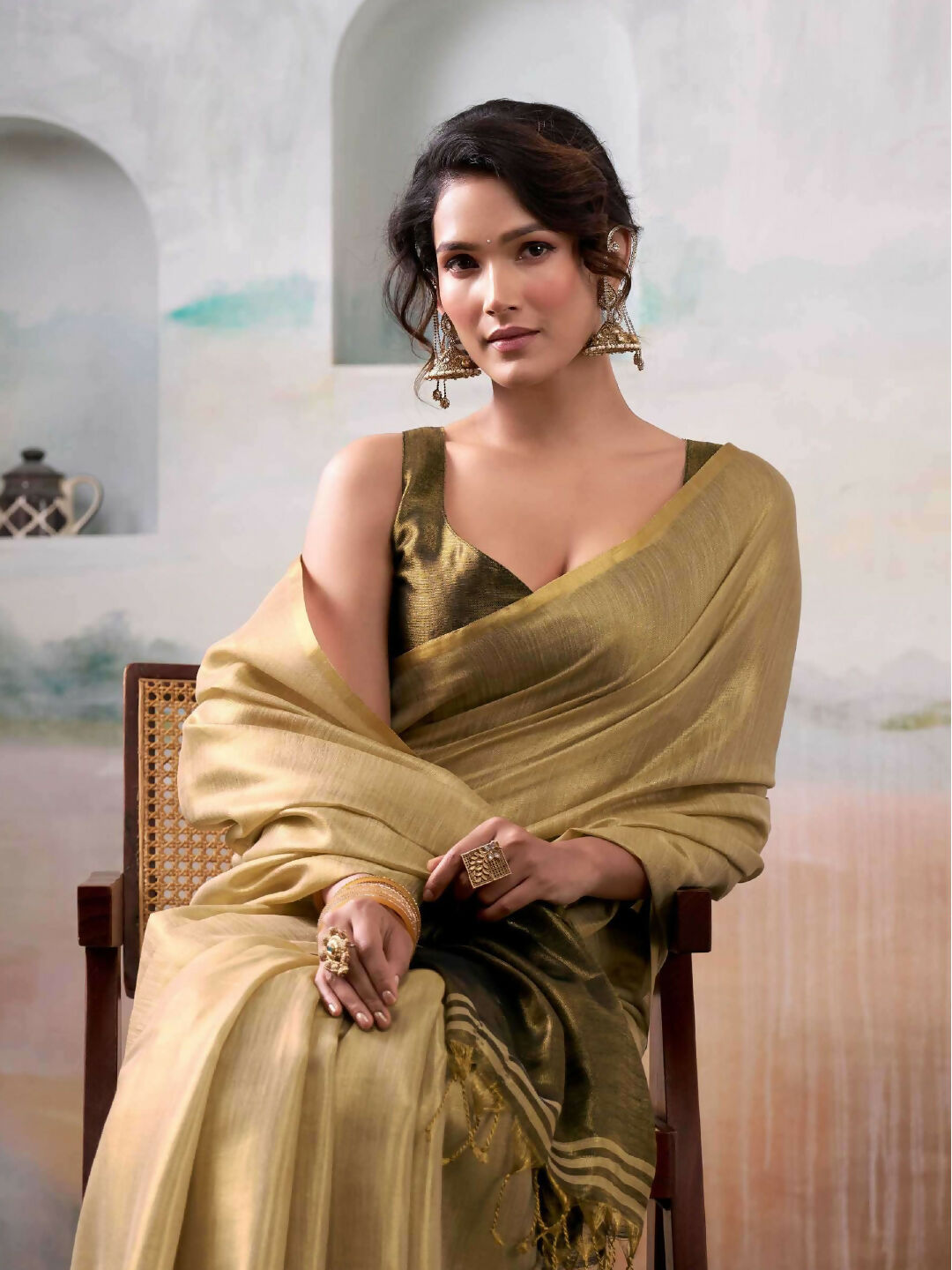 Shree Shyam Fashion Tissue Silk Golden Saree