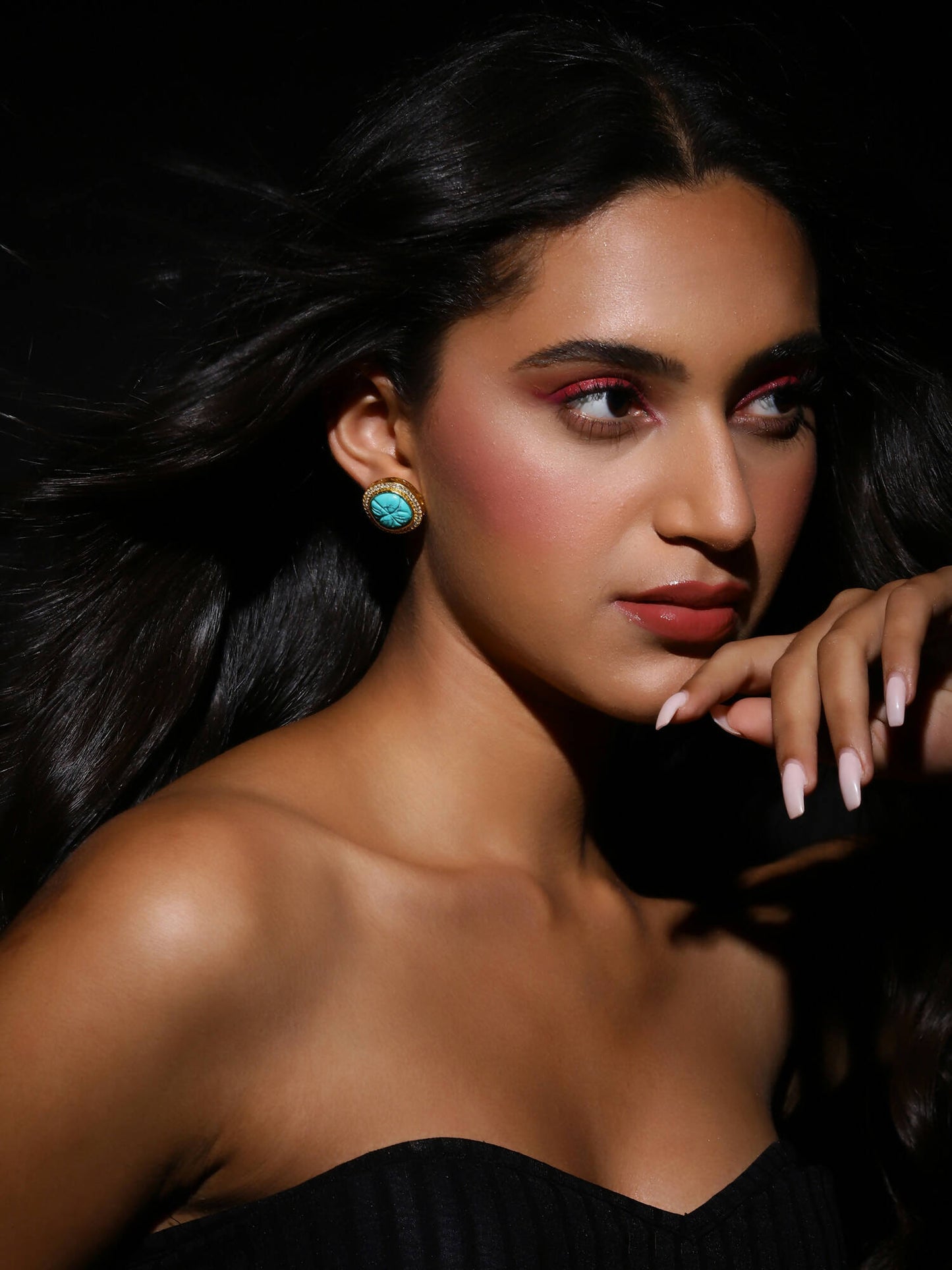 Blue Gold-Polished Handcrafted Studs Earrings - Ruby Raang