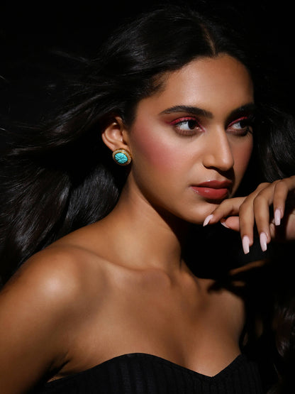 Blue Gold-Polished Handcrafted Studs Earrings - Ruby Raang