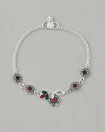 VOJ Set of 2 Traditional Multi Color Stone Studded Designer Anklet