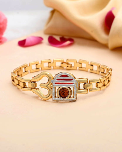 VOJ Gold-Polished Rudraksh Om Bracelet