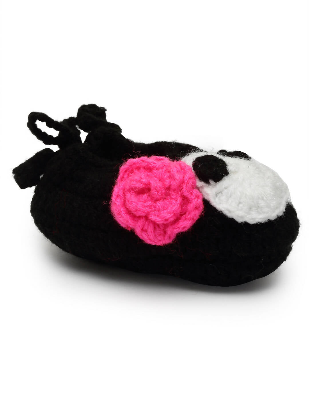 Chutput Kids Woollen Hand Knitted Cartoon Face Detailed Booties - Black
