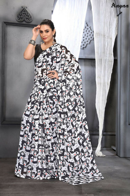 Aayaa Designer Printed Georgette Saree - Multi Color