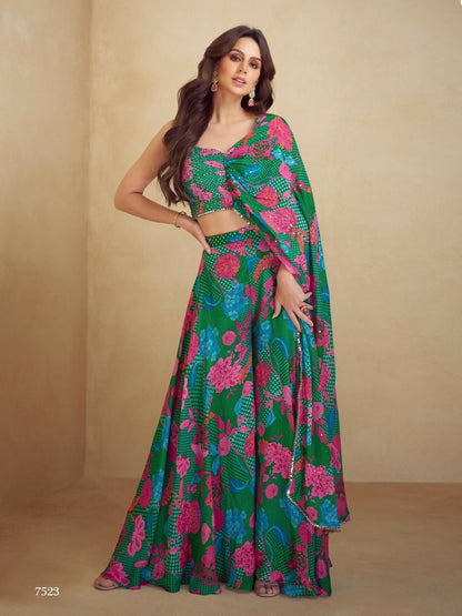 Anaita Dark Green Real Chinon Stitched Suit with Printed & Embroidery hand work