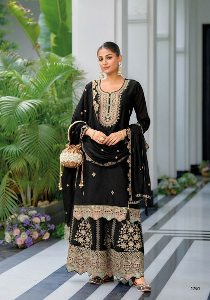 Anaita Black Premium Embroidered Chinon Readymade Salwar Suit (Free Size)