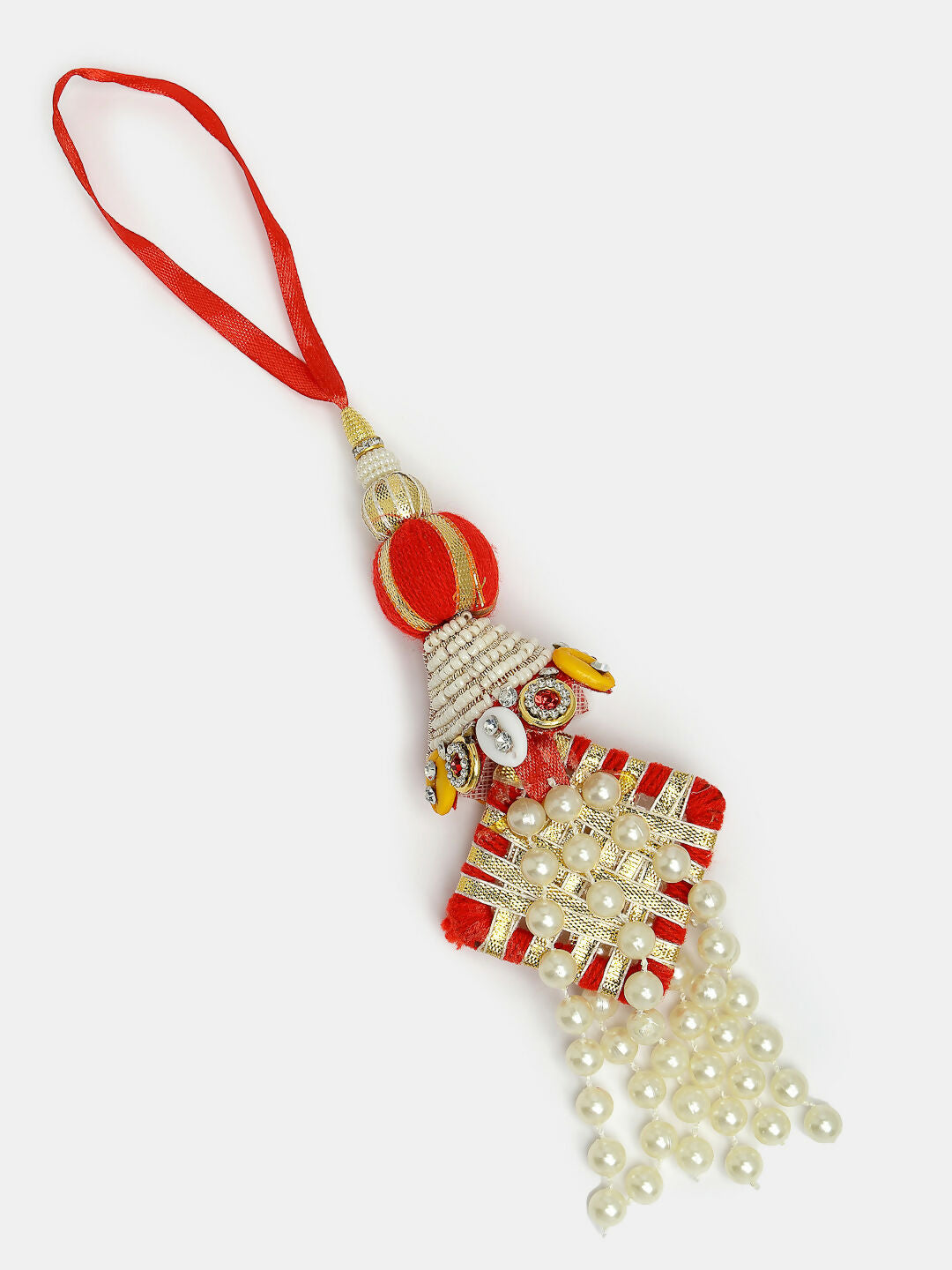 NVR Women & Men Set of 2 White Pearl Bhaiya Bhabhi Rakhi With Roli Chawal